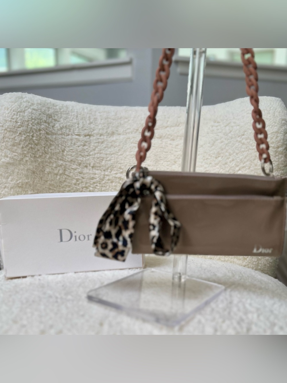 Rare Dior Taupe Upcycled Beauty to Crossbody with Removable Chain and Scarf